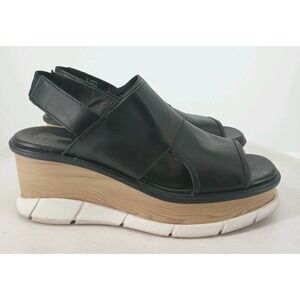 Sorel Joanie III Slingback Womens Leather Platform Wedge Sandals Black SZ 9 C132